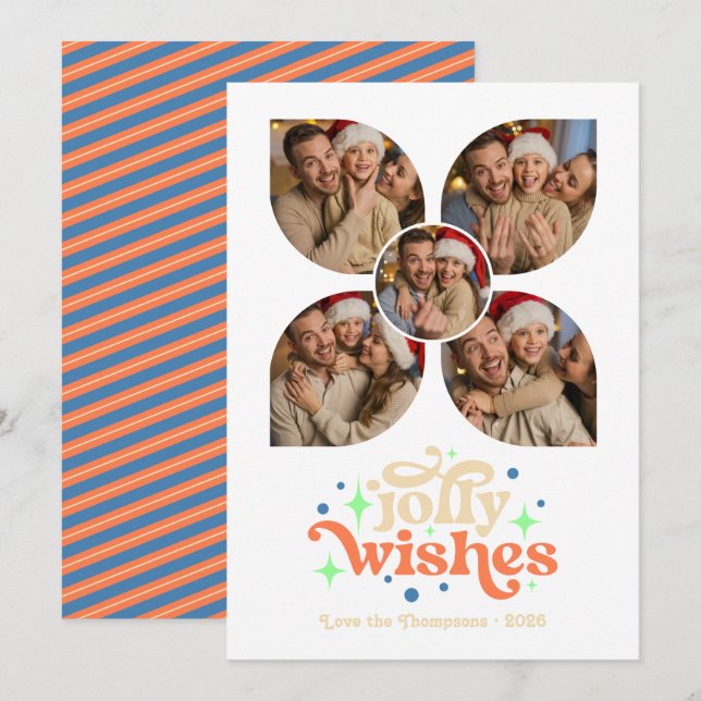 Tarjeta Festiva Navidades del Collage de fotos Retro de vacaciones (Anverso / Reverso)