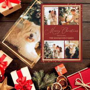 Tarjeta Festiva Navidades del Collage de fotos Rojo Fronterizo de