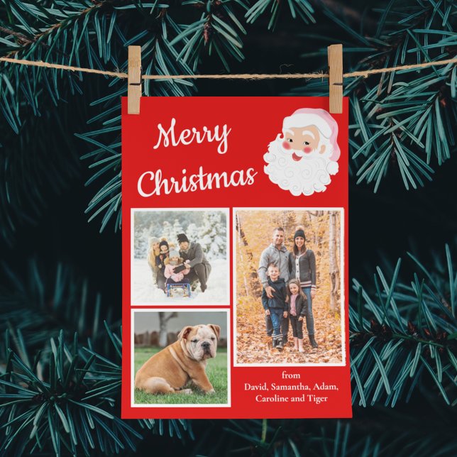 Tarjeta Festiva Navidades del Collage de fotos Santa Claus rojo y  (Subido por el creador)