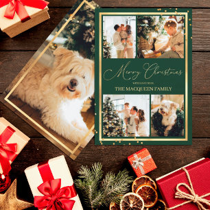 Tarjeta Festiva Navidades del Collage de fotos Verde Fronterizo de