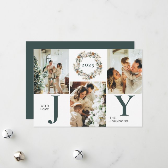 Tarjeta Festiva Navidades del Collage de fotos verde oscuro modern (Anverso/Reverso In Situ)