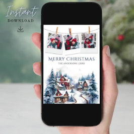 Tarjeta Festiva Navidades del Collage de fotos Watercolor Winter V