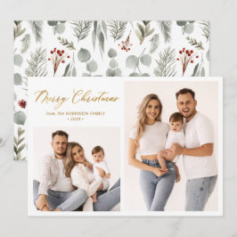 Tarjeta Festiva Navidades del Collage de fotos Winter Botanical Sc