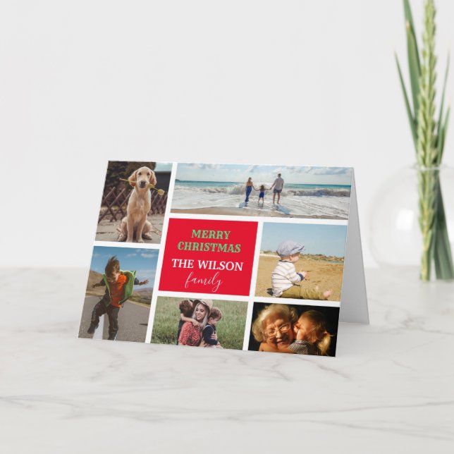 Tarjeta Festiva Navidades del Collage de la familia fotográfica pe (Anverso)