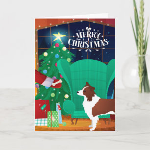 Tarjeta Festiva Navidades del Collie de la Frontera Roja y regalo 