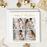 Tarjeta Festiva Navidades del corazón caligráficos 4 Plaza del oro<br><div class="desc">Moderna caligrafía Corazón Script Feliz Navidad 4 Fotograma Tarjeta de vacaciones cuadrada - Texto de oro</div>