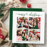 Tarjeta Festiva Navidades del corazón caligráficos 4 Plaza verde<br><div class="desc">Caligrafía moderna Corazón guión Feliz Navidad 4 Foto Tarjeta de vacaciones cuadrada - Verde</div>