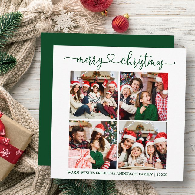 Tarjeta Festiva Navidades del corazón caligráficos 4 Plaza verde (Customize your change your personalized text size or text style.)