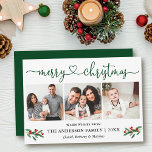 Tarjeta Festiva Navidades del corazón caligráficos Holly 3 Foto Ve<br><div class="desc">Caligrafía moderna Corazón guión Merry Navidad 3 Fototarjetas de vacaciones incluye Watercolor Rojo Holly Berries - Guión verde</div>
