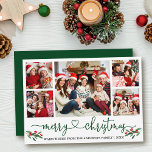 Tarjeta Festiva Navidades del corazón caligráficos Holly 5 Foto Ve<br><div class="desc">Moderna caligrafía Corazón guión Merry Navidad 5 tarjeta de vacaciones de fotos incluye Watercolor Rojo Holly Berries - Guión verde</div>