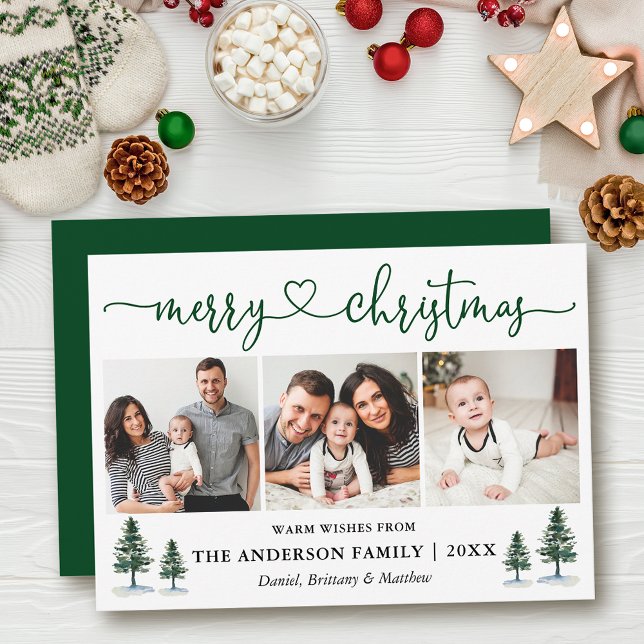 Tarjeta Festiva Navidades del corazón caligráficos Pines 3 Fotogra (Customize to add text to back of card or to change color of  back of card.)