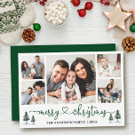 Tarjeta Festiva Navidades del corazón caligráficos Pines 5 Fotogra<br><div class="desc">Caligrafía moderna Corazón guión Merry Navidad 5 tarjeta de vacaciones con color de agua verde Pinos - Guión verde</div>