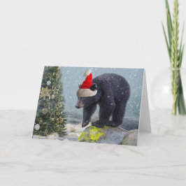 Tarjeta Festiva Navidades del cubo del oso negro