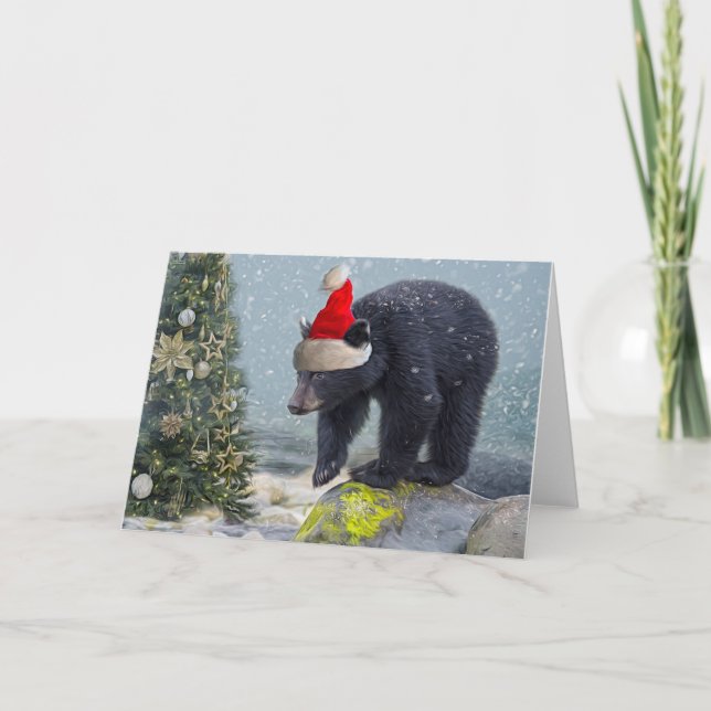 Tarjeta Festiva Navidades del cubo del oso negro (Anverso)