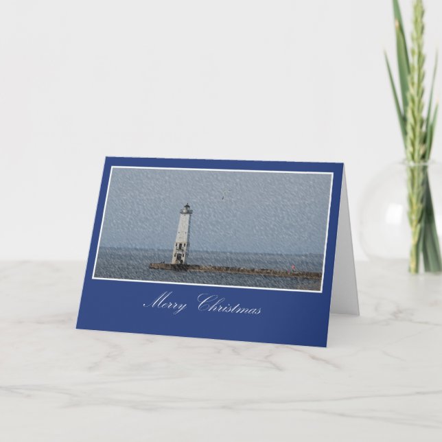 Tarjeta Festiva Navidades del faro azul (Anverso)