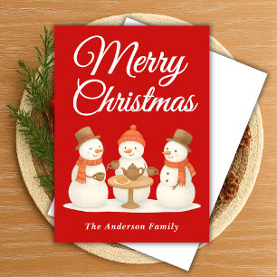 Tarjeta Festiva Navidades del Fiesta del té de Snowmen