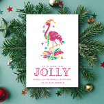 Tarjeta Festiva Navidades del Flamingo Tropical Florida Beach<br><div class="desc">Cute tarjeta de Navidades de Florida con Navidades rosados flamingo "Esta es la temporada para ser alegre" diseño. Personalizado con su mensaje corto y sus nombres. Esta tarjeta de Navidades de playa de Florida se transforma en una palmera rosa y blanca.</div>