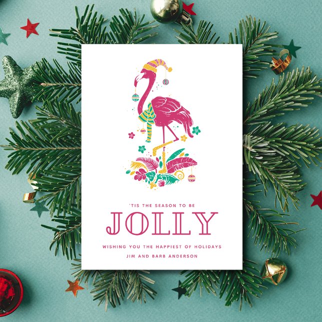 Tarjeta Festiva Navidades del Flamingo Tropical Florida Beach (Tropical Flamingo Florida Beach Christmas Holiday Card)