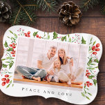 Tarjeta Festiva Navidades del Foliage de Watercolor Botánico Holly<br><div class="desc">El diseño está compuesto por modernos productos botánicos de vegetación en acuarela. Añadir foto de familia o mascota personalizado. Añadir el nombre de la familia y el año.</div>