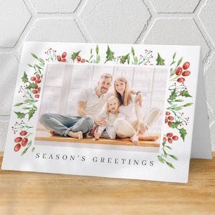 Tarjeta Festiva Navidades del Foliage de Watercolor Botánico Holly