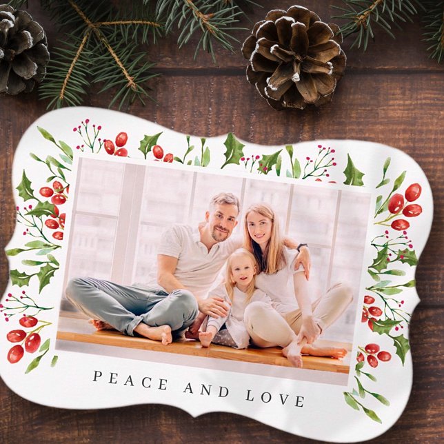 Tarjeta Festiva Navidades del Foliage de Watercolor Botánico Holly (Subido por el creador)