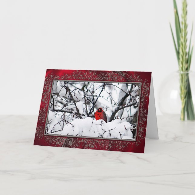 Tarjeta Festiva Navidades del fotograma de la nieve del cardenal R (Anverso)