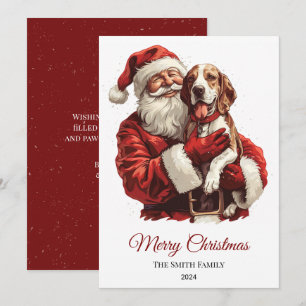 Tarjeta Festiva Navidades del Foxhound Santa Claus en inglés
