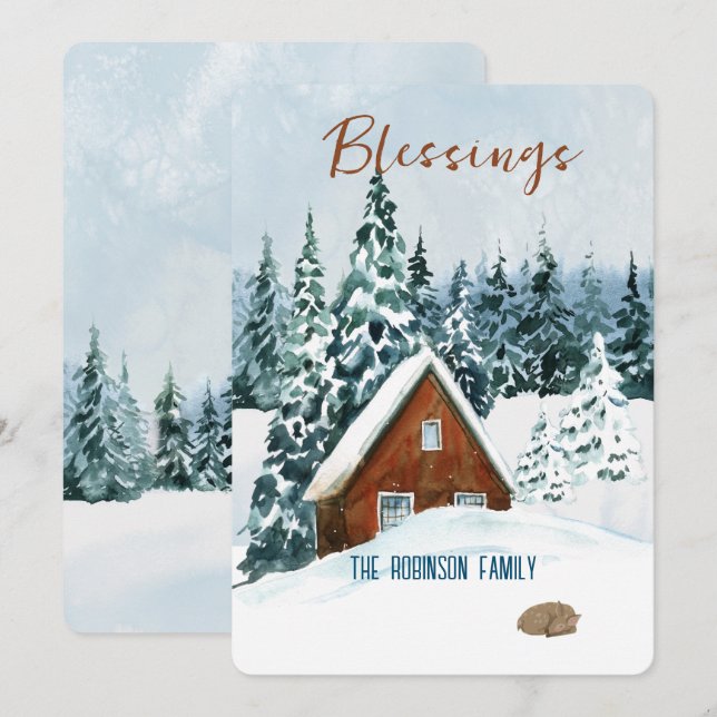Tarjeta Festiva Navidades del Fuego de Invierno de Blessing Blue W (Anverso / Reverso)