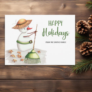 Tarjeta Festiva Navidades del Gardener Snowman Happy Holidays