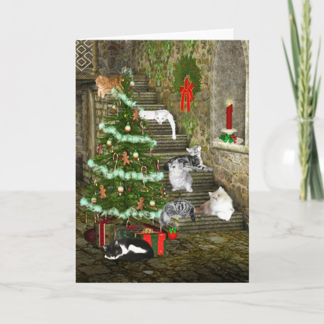 Tarjeta Festiva Navidades del gato (Anverso)