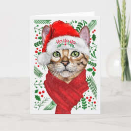 Tarjeta Festiva Navidades del Gato Abysiniano Ho Ho Santa Hat Meow