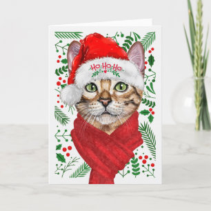 Tarjeta Festiva Navidades del Gato Abysiniano Ho Ho Santa Hat Meow