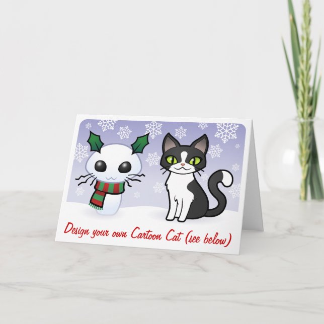 Tarjeta Festiva Navidades del gato de nieve (diseña tu propio gato (Anverso)