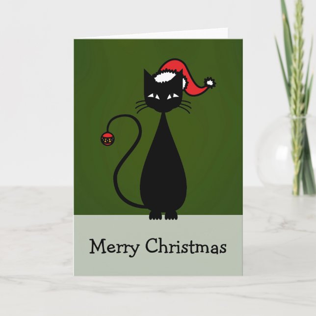 Tarjeta Festiva Navidades del gato negro (Anverso)