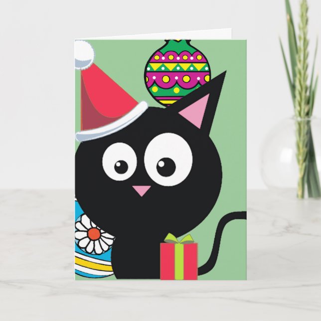 Tarjeta Festiva Navidades del gato negro (Anverso)