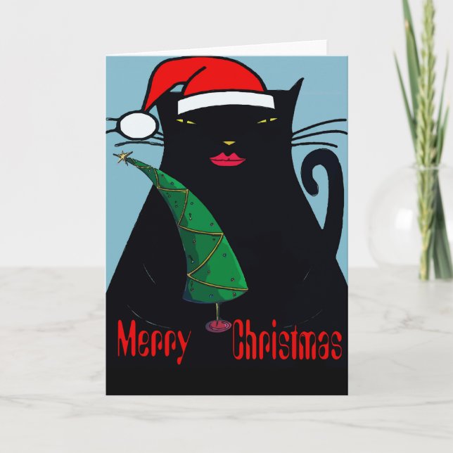 Tarjeta Festiva Navidades del gato negro (Anverso)