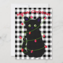 Navidades del gato negro Meowy luces de incandesce