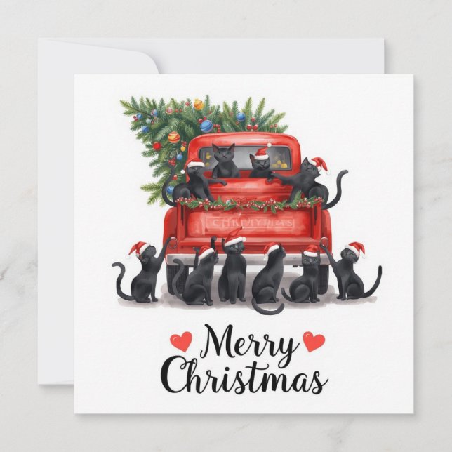 Tarjeta Festiva Navidades del gato negro para los amantes del gato (Anverso)