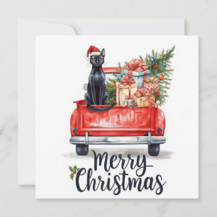 Tarjeta Festiva Navidades del gato negro para los amantes del gato