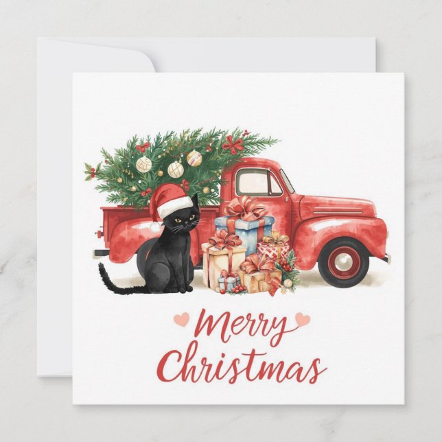 Tarjeta Festiva Navidades del gato negro para los amantes del gato (Anverso)