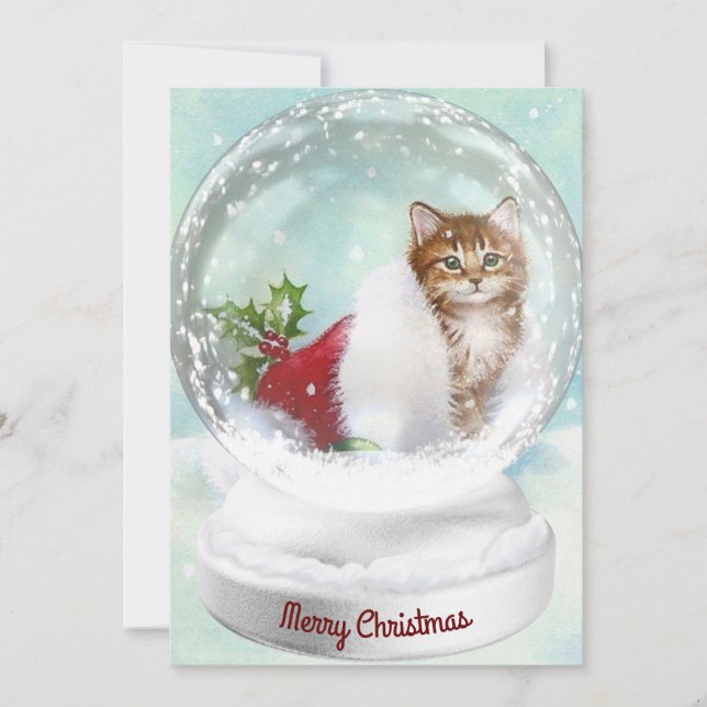 Tarjeta Festiva Navidades Del Globe De Nieve Gatitos En Pista (Anverso)
