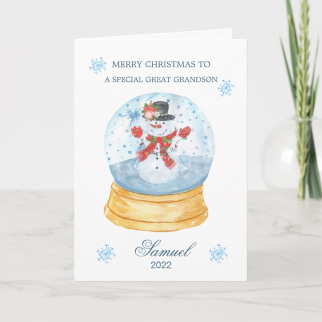 Tarjeta Festiva Navidades del Globe Snowman del Gran Abuelo Nieve (Anverso)