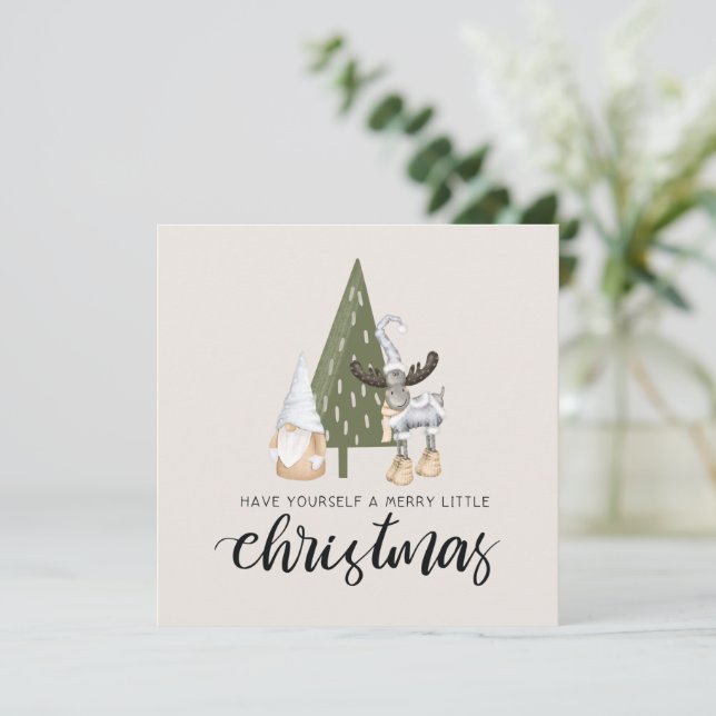 Tarjeta Festiva Navidades del gnomo nórdico (Anverso de pie)