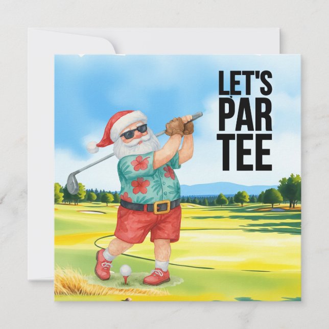 Tarjeta Festiva Navidades del Golf Julio con Santa Claus Golfing (Anverso)