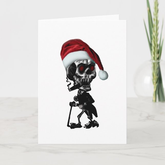 Tarjeta Festiva Navidades del gótico Santa Skeleton (Anverso)