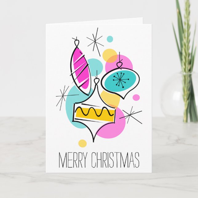 Tarjeta Festiva Navidades del grupo de bloques de árbol retro text (Anverso)