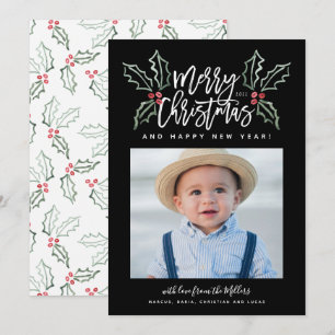 Tarjeta Festiva Navidades del guión de pincel llamativo Hollies Fo