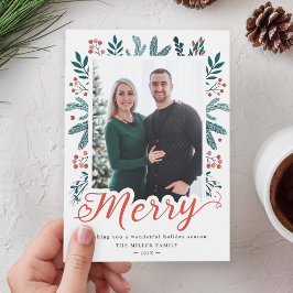 Tarjeta Festiva Navidades del guión del cerezo Berry Holly y foto