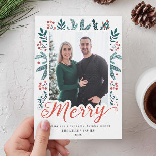 Tarjeta Festiva Navidades del guión del cerezo Berry Holly y foto