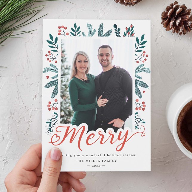 Tarjeta Festiva Navidades del guión del cerezo Berry Holly y foto  (Subido por el creador)